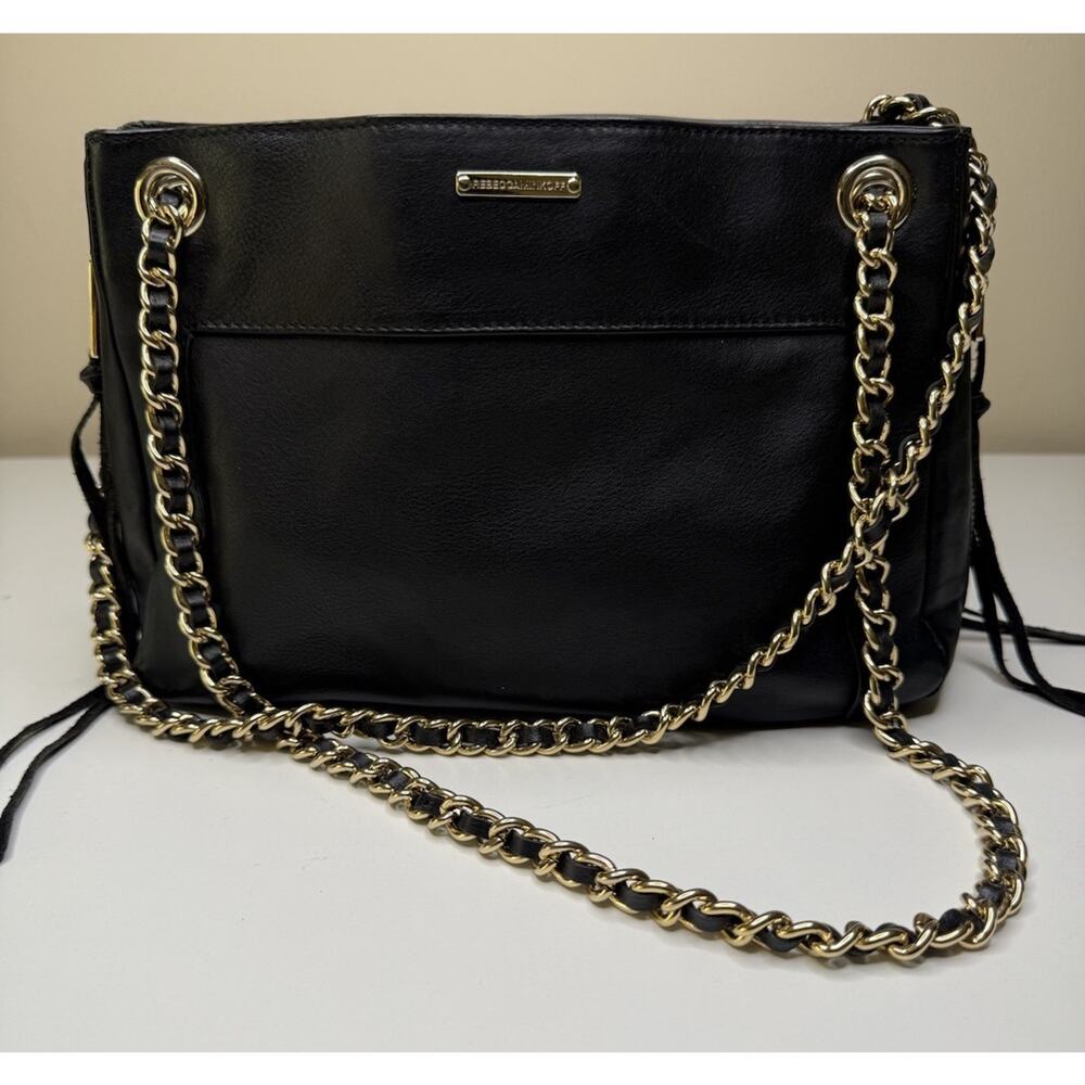 Rebecca Minkoff Swing Convertible Shoulder Bag Black Leather Chain Strap Zip Top